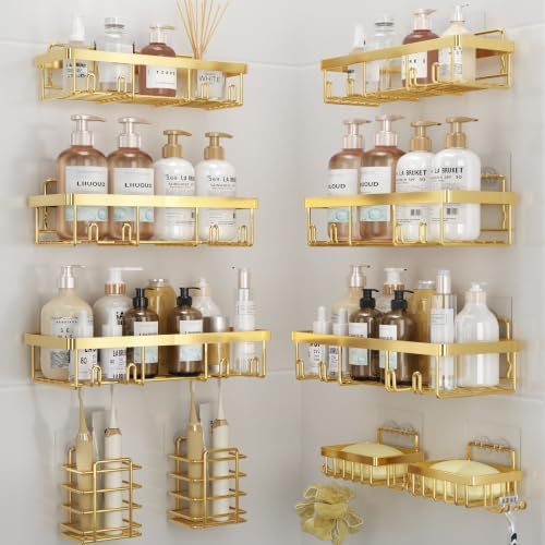 Liuoud 10 Pack Shower Caddy for Inside shower, Brite Gold Bathroom Storage