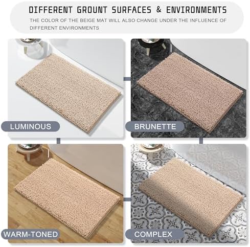 Yimobra Long Bathroom Rugs 44"x24", Extra Soft Non Slip Bath Mat for Tub, Super Absorbent Quick Dry Shaggy Rug Floor Carpet, Machine Washable,Beige