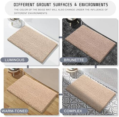 Yimobra Long Bathroom Rugs 44"x24", Extra Soft Non Slip Bath Mat for Tub, Super Absorbent Quick Dry Shaggy Rug Floor Carpet, Machine Washable,Beige