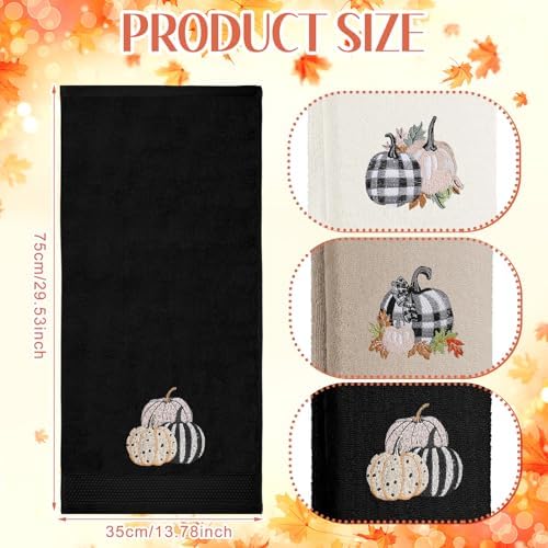 FuWeave 3 Pcs Black White Fall Pumpkin Hand Towels for Bathroom