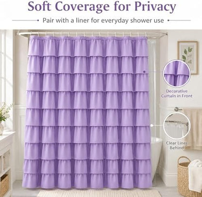 Purple Ruffle Shower Curtain for Bathroom, 72 x 72 inch, 1 Panel