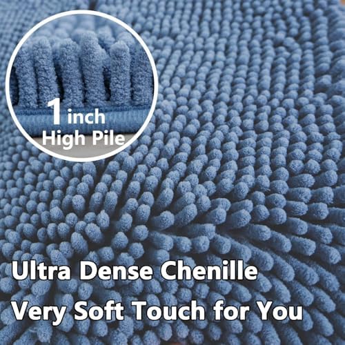 Bathroom Rugs Sets 3 Piece Non Slip,Bath Rugs with PVC Backing Bath Carpet,Bathroom Rug Washable,Absorbent,Plush Carpet Mats,Bath Mats for Bedroom, Kitchen,Tub,Home Decor (Deep Blue)