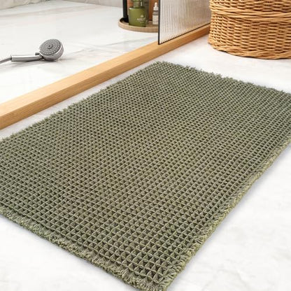 tchdio Waffle Bath Mat Rug, Super Absorbent Non Slip Bath Mats for Bathroom Mat Ultra Soft Bathmat Machine Washable Bathroom Rugs with Tassels, Bath Rugs Beside Tub, 18" x 30"