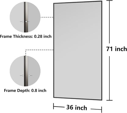 Koonmi Bathroom Mirror 36x71 Matte Black Bathroom Wall-Mounted Mirrors, Modern Rectangle Vanity Mirror, HD Tempered Glass, Aluminum Alloy Frame Allow to Hang Horizontally or Vertically