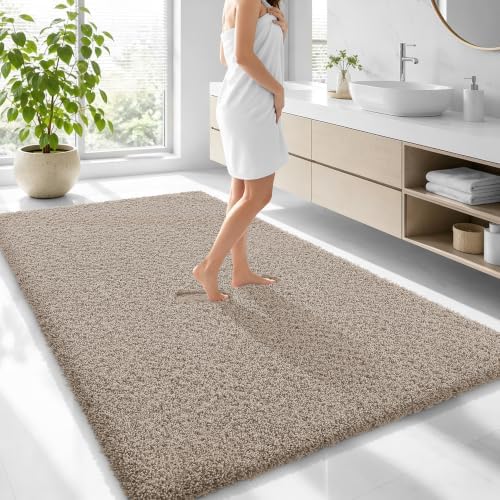 OLANLY Microfiber Large Bathroom Rugs 70x46, Ultra Soft Bath Mat, Greige