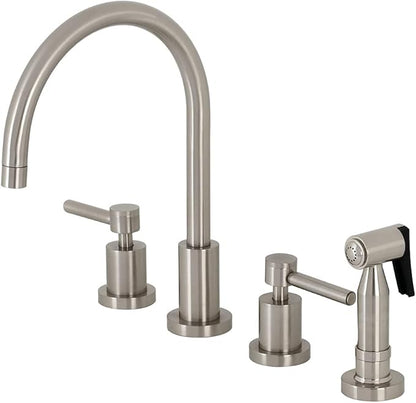 Kingston Brass KS8728DLBS 8" Widespread Kitchen Faucet with Brass Sprayer, Brushed Nickel