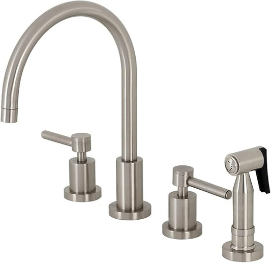 Kingston Brass KS8728DLBS 8" Widespread Kitchen Faucet with Brass Sprayer, Brushed Nickel
