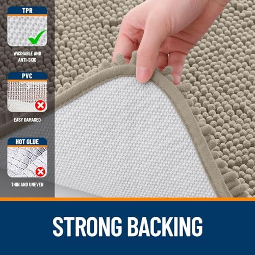 OLANLY Chenille Bathroom Rugs Mats Set 2 Piece, 47"x20"+24"x20", Warm Taupe