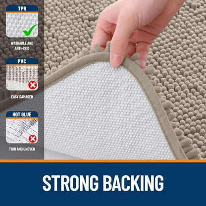 OLANLY Chenille Bathroom Rugs Mats Set 2 Piece, 47"x20"+24"x20", Warm Taupe
