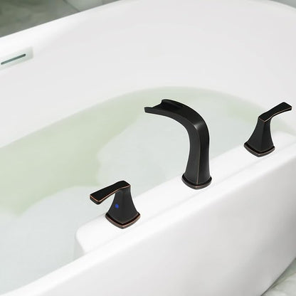 Waterfall 2 Handle Widespread Roman Tub Faucet Oil Rubbed Bronze | 3 Hole Deck Mount Bathtub Filler with Valve & Supply Lines
