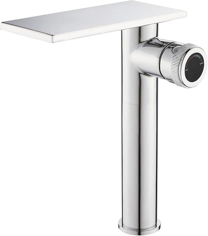 becola Modern Chrome Bathroom Faucet，Tall Waterfall Faucet for Bathroom Sink，Single Hole Cold and Hot Basin Mixer Tap，Single Handle Vanity Faucet with Adjust Knobs and Two Supply Lines