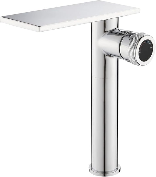 becola Modern Chrome Bathroom Faucet，Tall Waterfall Faucet for Bathroom Sink，Single Hole Cold and Hot Basin Mixer Tap，Single Handle Vanity Faucet with Adjust Knobs and Two Supply Lines