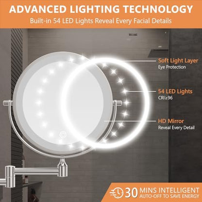 Auxmir 1X/30X Wall Mounted Makeup Mirror, 8" Rechargeable Magnifying Mirror