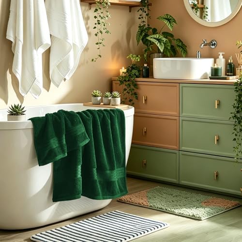 COZYART Luxury Bath Towels 4 PCS, 27x54 650 GSM Turkish Cotton, Dark Green