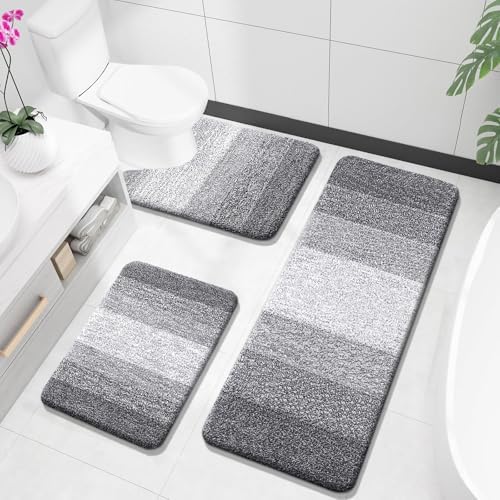 OLANLY Microfiber Bathroom Rugs Sets 3 Piece, 47"x20"+24"x16"+24"x20"