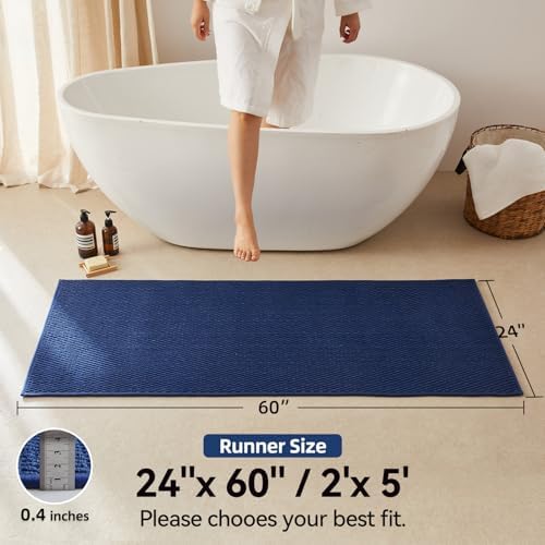 Triohero Bathroom Runner Rug, Long Bath Mat Washable Thin Quick Dry Low Pile Bathroom Runner Rugs 24 x 60 Non Slip, Navy Blue 24"x60"