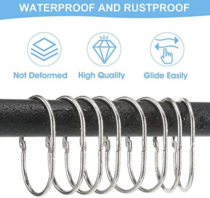 Goowin Shower Curtain Rings, 12 Pcs Shower Curtain Hooks, Oval Snap Shower Rings for Curtain, Metal Shower Curtain Rings Rust Proof, Glide Smoothly Shower Hooks for Shower Curtain Rod (Nickel)