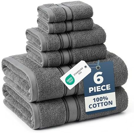 LANE LINEN Large Bath Towel Set Absorbent Quick Dry 100% Cotton - Cool Grey