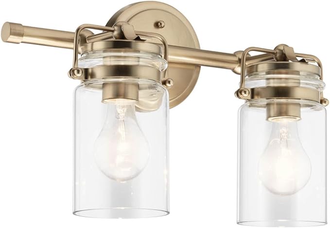 Kichler Brinley 15.75" 2 Light Vanity Light in Champagne Bronze with Clear Glass for Bathroom and Powder Room, (15.75" W x 10.25" H),45688CPZ