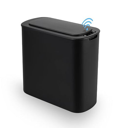 Cesun Automatic Small Bathroom Trash Can with Lid, 2.6 Gallon, Black | Motion Sensor, Plastic, Touchless, Odor Control, Smart Garbage Can, Battery Operated, Manual Button, for Office/RV/Bedroom