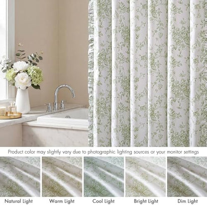 Madison Park Adele Floral Ruffle Shower Curtain Set, Sage Green, 72x84