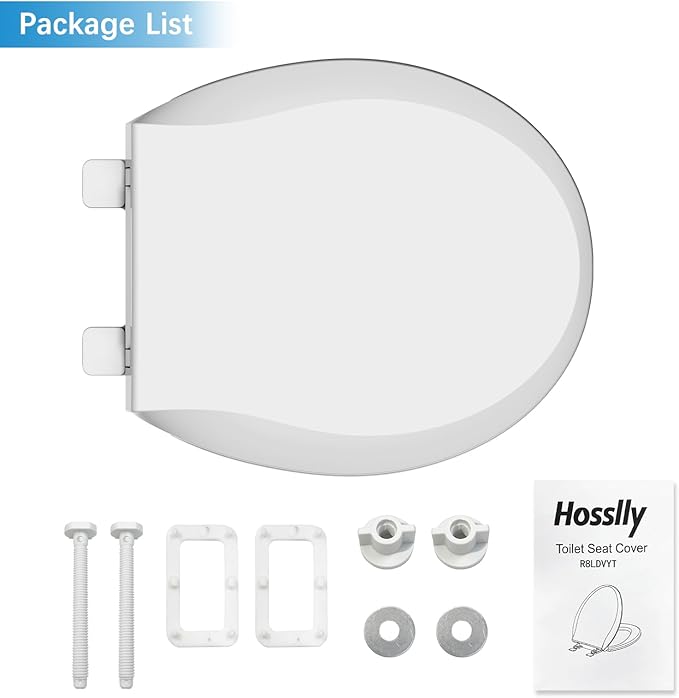 17 inch Round Toilet Seat Slow Close, White Color Polypropylene Toilet Seat Cover with Never Loosen Durable Lid, Quiet and Easy to Install & Clean