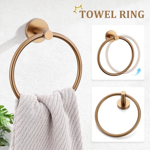 TURS Brushed Rose Gold 5 Piece Bathroom Hardware Set, SUS304 Stainless Steel Bath Towel Bar Set, Round Bathroom Accessories Kit Wall Mounted 23.6 Inch