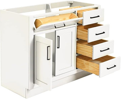 ARIEL Hepburn 42-inch Bathroom Vanity Base Cabinet,Solid Wood, 2 Soft Closing Doors, 5 Dovetail Drawers, White