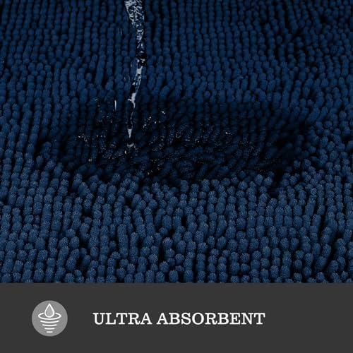 Yeaban Navy Blue Bathroom Rugs 17"x24",Chenille Bath Mats,Absorbent and Washable Bath Rug Non-Slip, Extra Soft Rugs for Bathroom Floor,Tub,Shower and Sink