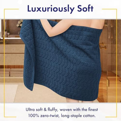 Alusa Home Ultra Soft & Stylish 700 GSM Luxury Bath Sheets | Pack of 2 | Extra Large 35x70 Inches | 100% Zero-Twist, Long-Staple Cotton | Remarkably Absorbent (Navy Blue)
