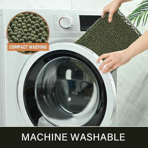 LOCHAS Luxury Bathroom Rug Shaggy Bath Mat 24 x 60 Inch, Olive Green