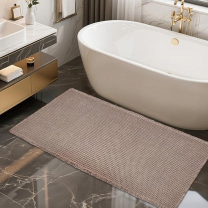 ZALL Tan Waffle Bath Mat,Super Absorbent Non Slip Bathroom Rug,Brown 24x48inch,Machine Washable Ultra Soft Floor Mats