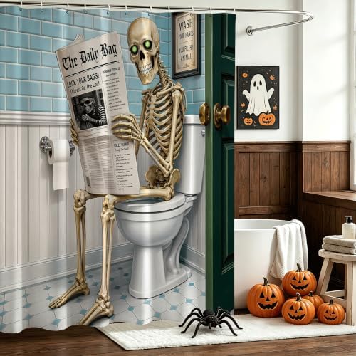 Funny Skeleton Shower Curtain Skull Halloween Bathroom Decor Shower Curtain