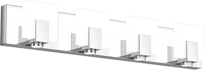 SOLFART Bathroom Light Fixtures Over Mirror Chrome Dimmable LED Vanity Lights 4 Lights Stainless Steel Acrylic Shade