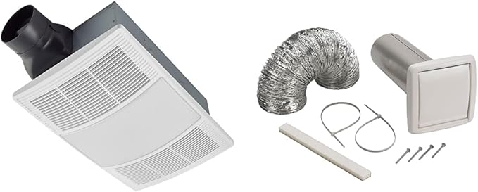Broan-NuTone BHFLED110 PowerHeat Bathroom Exhaust Fan, Heater, and LED Light Combination, 110 CFM & Available NuTone WVK2A Flexible Wall Ducting Kit for Ventilation Fans, 4-Inch