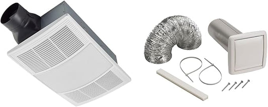 Broan-NuTone BHFLED110 PowerHeat Bathroom Exhaust Fan, Heater, and LED Light Combination, 110 CFM & Available NuTone WVK2A Flexible Wall Ducting Kit for Ventilation Fans, 4-Inch