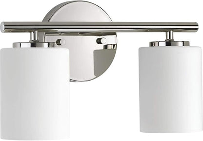 Replay Collection 2-Light Etched White Glass Modern Bath Vanity Light Polished Nickel