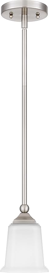 Nox Modern Farmhouse 1-Light Pendant Ceiling Light with White Glass Shade in Brushed Nickel Finish for Kitchen Island, Hallway, Entryway, Passway, Dining Room, Bedroom, Living Room