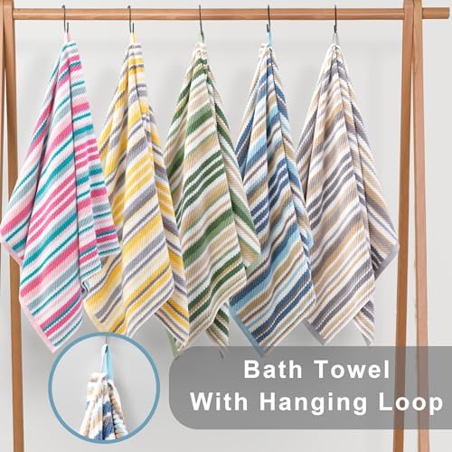 VOOVA & MOVAS Striped Bath Towels 4 Pack, 100% Cotton, 28x52 in, Pink Teal