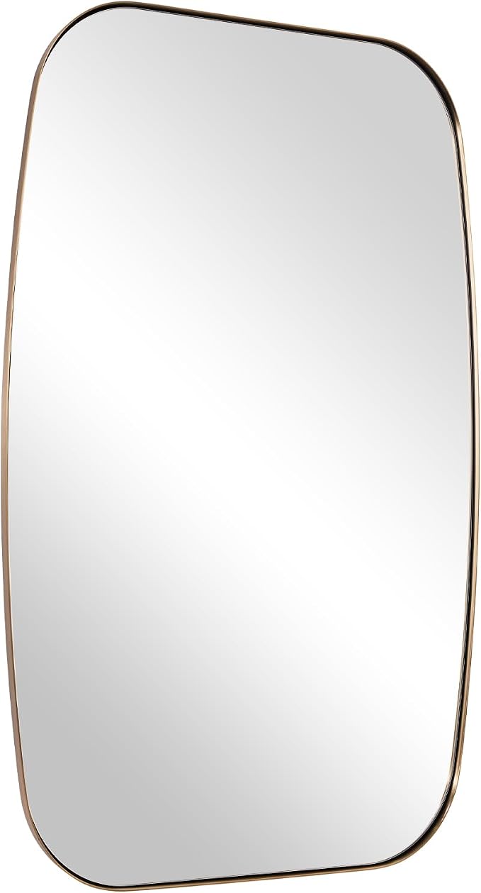 24X40 Inch Brushed Champagne Bronze Oblong Bathroom Mirror | Stainless Steel Metal Frame, HD Glass, Bathroom Vanity Mirror for Over Sink, Modern Design Wall Mounted, MDF Backboard