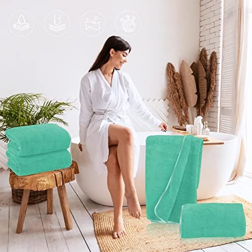 TENSTARS Silk Hemming Bath Towels for Bathroom Clearance - 27 x 55 inches - Light Thin Quick Drying - Soft Microfiber Absorbent Towel for Bath Fitness, Sports, Yoga, Travel, Gym - 2 Pack, Aqua Green