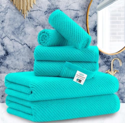 VOOVA & MOVAS 6PC Towel Set, 100% Cotton, Turquoise