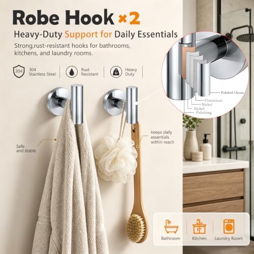 5 Pieces Bathroom Hardware Accessories Set Polished Chrome, 24Inch RoundTowel Racks Set for Bathroom, SUS304 Stainless Steel Towel Bar Set, Toilet Paper Holder with Shelf Wall Mounted