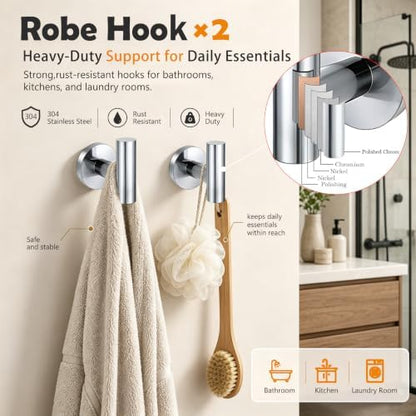 5 Pieces Bathroom Hardware Accessories Set Polished Chrome, 24Inch RoundTowel Racks Set for Bathroom, SUS304 Stainless Steel Towel Bar Set, Toilet Paper Holder with Shelf Wall Mounted