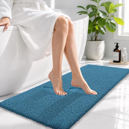 OLANLY Microfiber Bathroom Runner Rugs 47x17, Soft Bath Mat, Peacock Blue