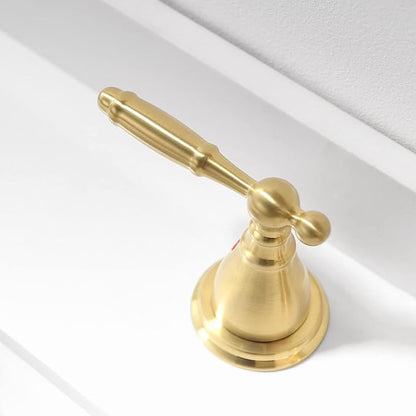 Widespread Brushed Gold 8 Inch 3 Hole 2-Handle Bathroom Faucet with Metal Pop-Up Drain Assembly, Low Arc Bathroom Sink Faucet, WF008-4-BG