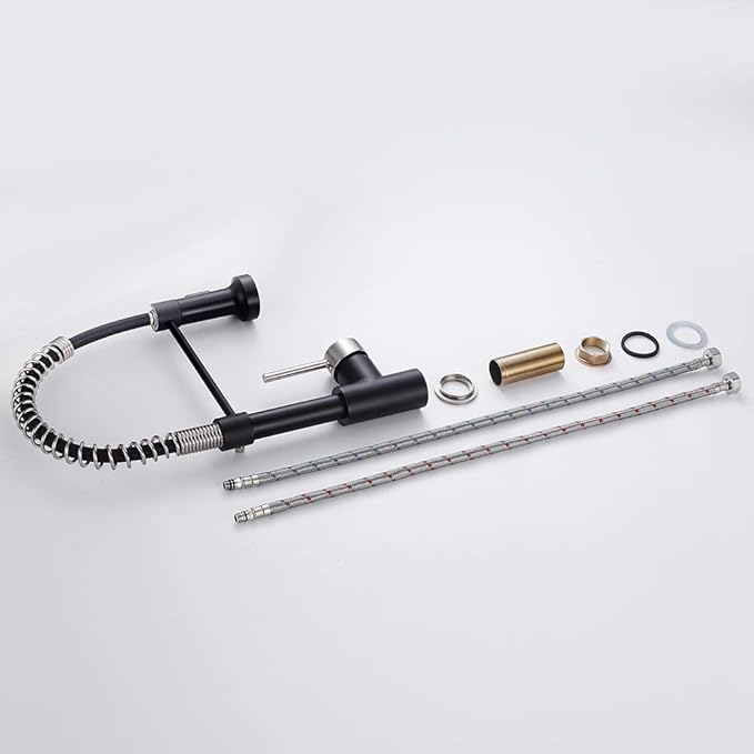 OWOFAN Low Lead Modern Single Handle Pull Down Sprayer Spring Kitchen Faucet, Brass Black&Brushed Nickel Kitchen Sink Faucets