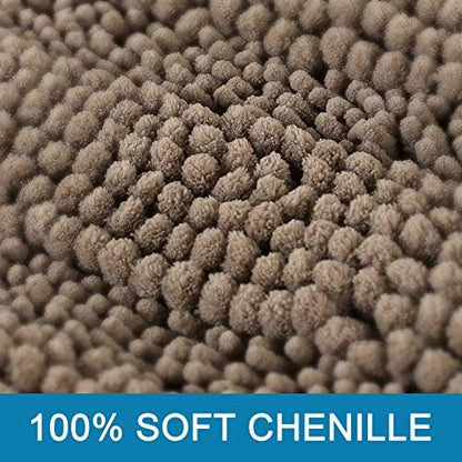 H.VERSAILTEX Bathroom Rugs Sets 2 Piece Non Slip Thick Shaggy Chenille Bathroom Rug Mat Set Extra Soft and Absorbent Striped Floor Rugs, Machine-Washable, Taupe Brown