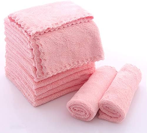 TENSTARS 12 Pack Premium Washcloths Set - Quick Drying - Soft Microfiber Coral Velvet Highly Absorbent Wash Clothes -Multipurpose Use as Bath Fitness, Spa, Facial, Fingertip Towel (Pink)