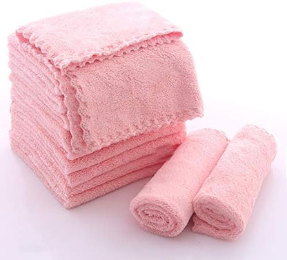 TENSTARS 12 Pack Premium Washcloths Set - Quick Drying - Soft Microfiber Coral Velvet Highly Absorbent Wash Clothes -Multipurpose Use as Bath Fitness, Spa, Facial, Fingertip Towel (Pink)